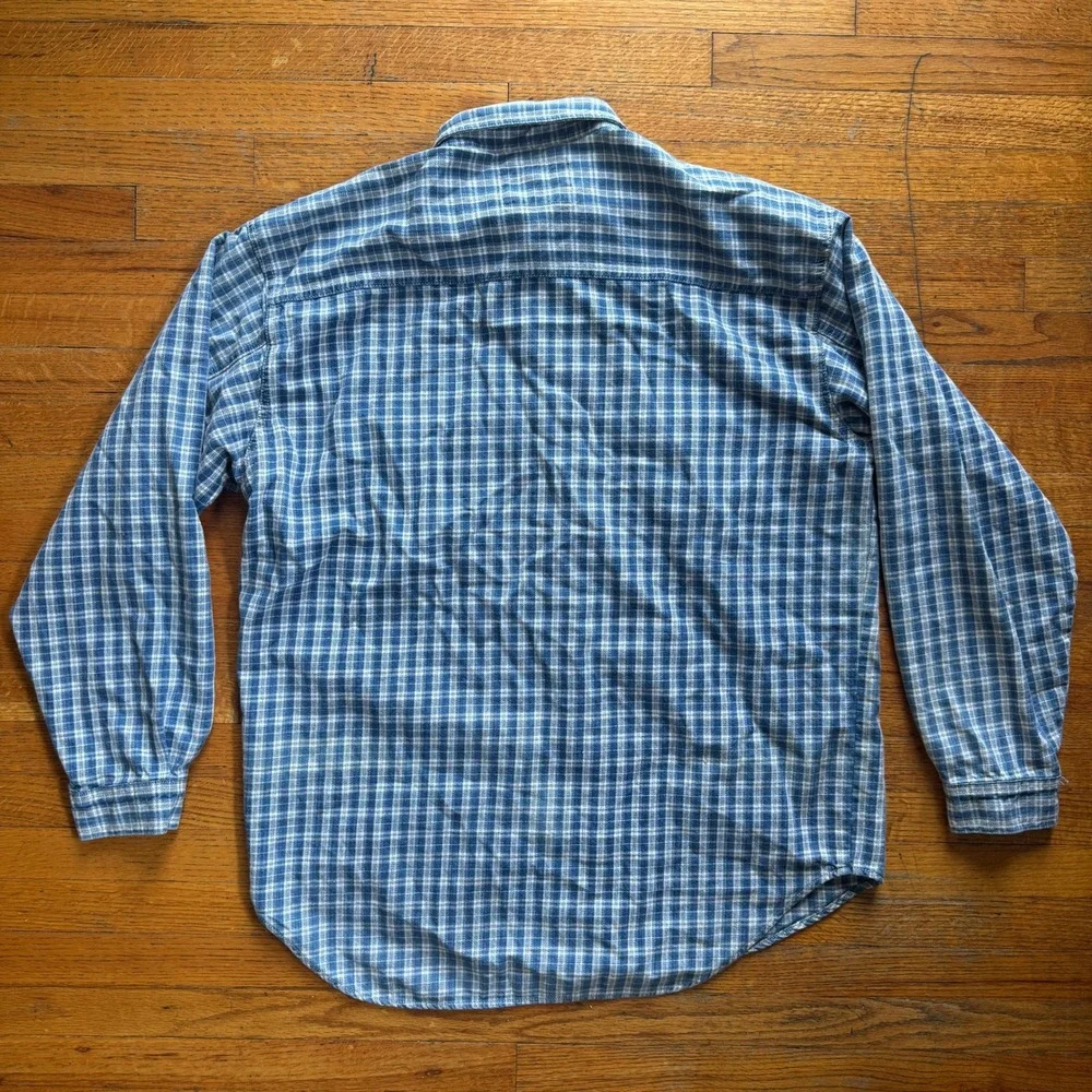 Levis Mens Blue White Plaid Cotton Flannel Button Down Shirt Long Sleeve Size L‎